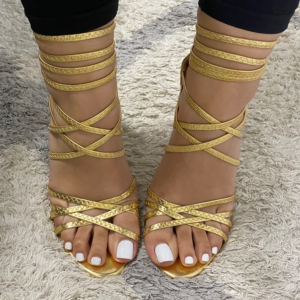 Gold strapy heels